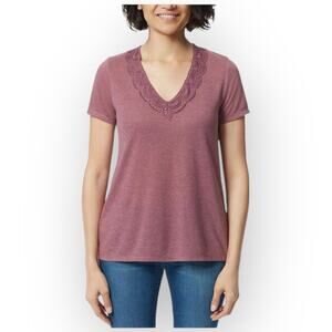 NWT Ella Moss V-Neck Lace Short Sleeve Tee – Size XL – Crushed Berry 0529XL